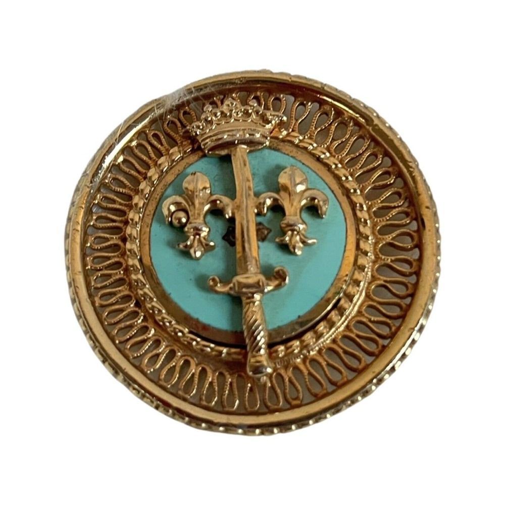 Vintage Antique Mariner Turquoise Victorian Sword & Crown Fleur De Lys Brooch